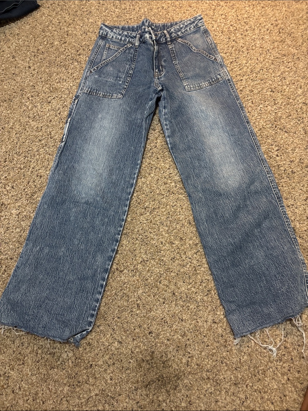 Kids Wide Leg Washed Blue Denim Jeans